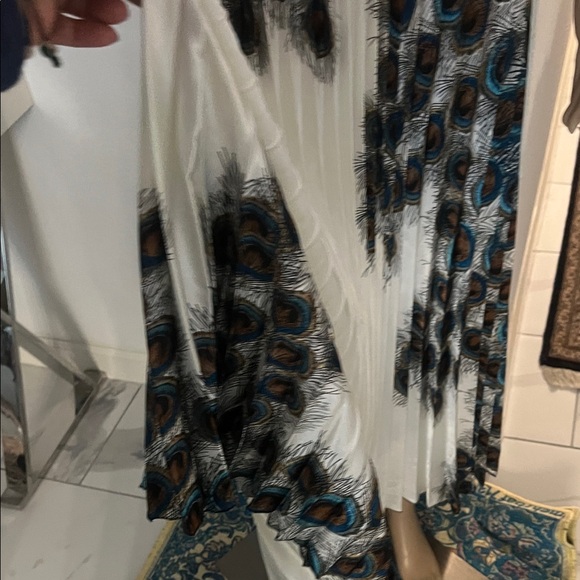 (STEP IN STYLE)Peacock Print Spaghetti Strap women’s Dress with Stretch Waist - Picture 7 of 17